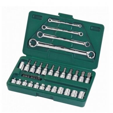 1/4" + 3/8" E-TORX galvučių ir veržliarakčių rinkinys 35vnt.