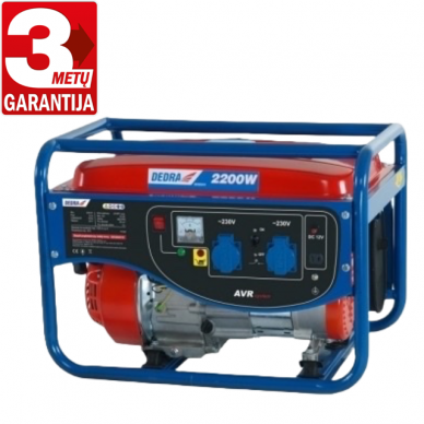 Elektros generatorius benzininis 220V, 2.2kW, AVR, DEDRA