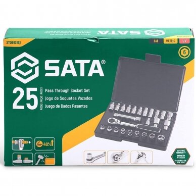 1/4" Dr. Ratchet pass-thru socket set 25pcs (metric & S.A.E) 7