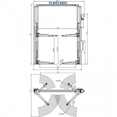 Clearfloor 2-post lift with electromagnetic release, 4.0t 2