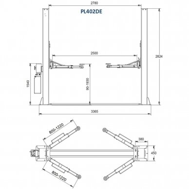 Two post hydraulic lift with electromagnetic release, 4.0t 2