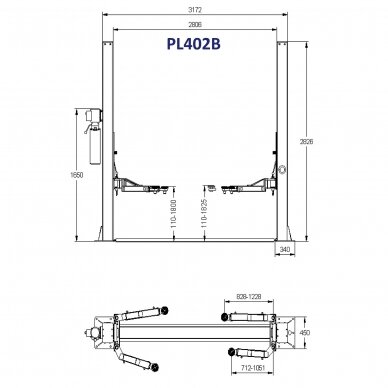 Hydraulic two post lift with mechanical safety locks, 4.0t 2