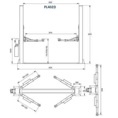 Hydraulic two post lift with mechanical safety locks, 4.0t 2