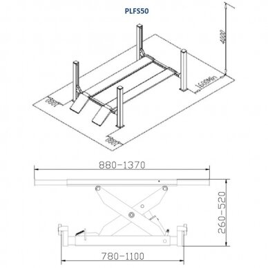 Four post hydraulic lift with secondary lifting mechanism 5t 4