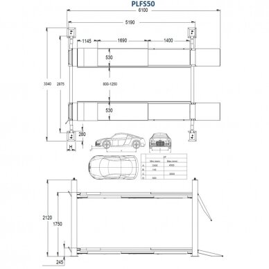 Four post hydraulic lift with secondary lifting mechanism 5t 2