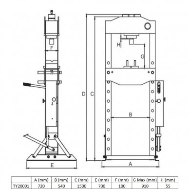 Hydraulic shop press with gauge 20t 2