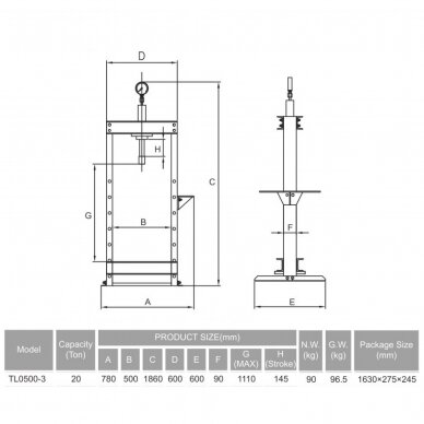 Hydraulic shop press with gauge 20t 2