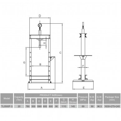 Hydraulic shop press with gauge 20t (foot pump) 2