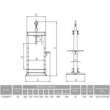 Hydraulic shop press with gauge 30t (foot pump) 2