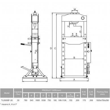 Hydraulic shop press with gauge 30t (foot pump) 2