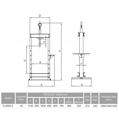 Hydraulic shop press with gauge 40t 2