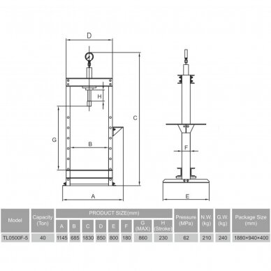 Hydraulic shop press with gauge 40t (foot pump) 2