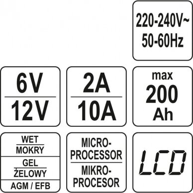 Įkroviklis akumuliatoriui elektroninis 6/12V 2/10A 200Ah 8