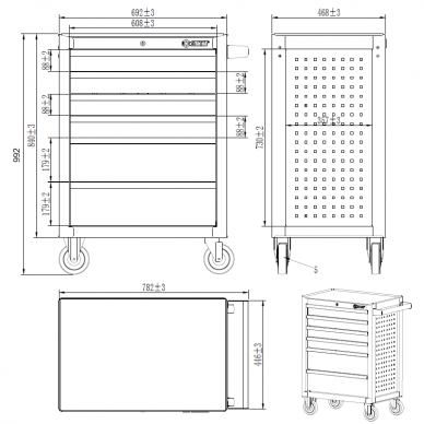 Roller cabinet ST95126 with tool set trays, 249pcs (5 trays) 10