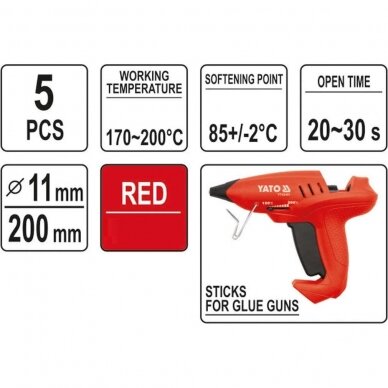 Hot glue stick set (red) (5pcs) 11.2x200mm 3