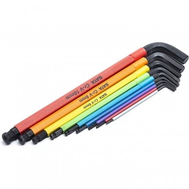 L-Handle Hex key extra long colored ball point set 9pcs (1.5-10mm) 3