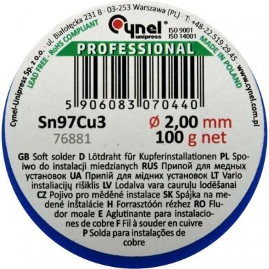 Soft solder wire for copper 2.0mm (Sn97Cu3) 2