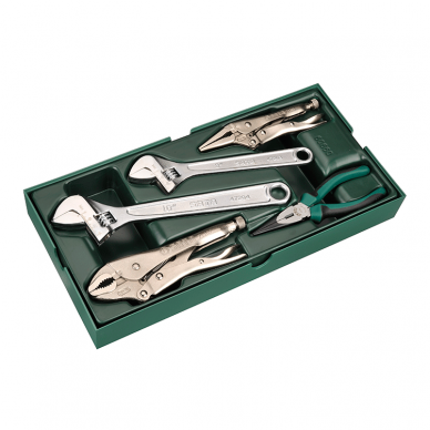 Tray. Adjustable wrench and pliers set 5pcs.