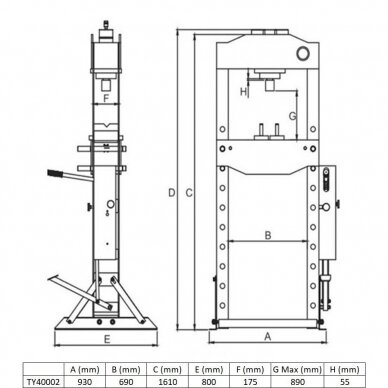 Pneumatic / hydraulic shop press with gauge 40t 2