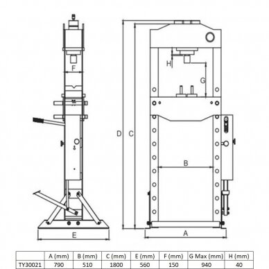 Pneumatic / hydraulic shop press with gauge 30t 2