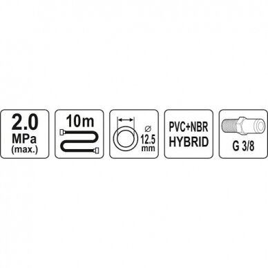 Žarna hibridinė su išoriniais sriegiais 3/8" (Ø12.5x17mm) 10m 2