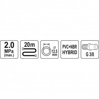 Žarna hibridinė su išoriniais sriegiais 3/8" (Ø12.5x17mm) 20m 2